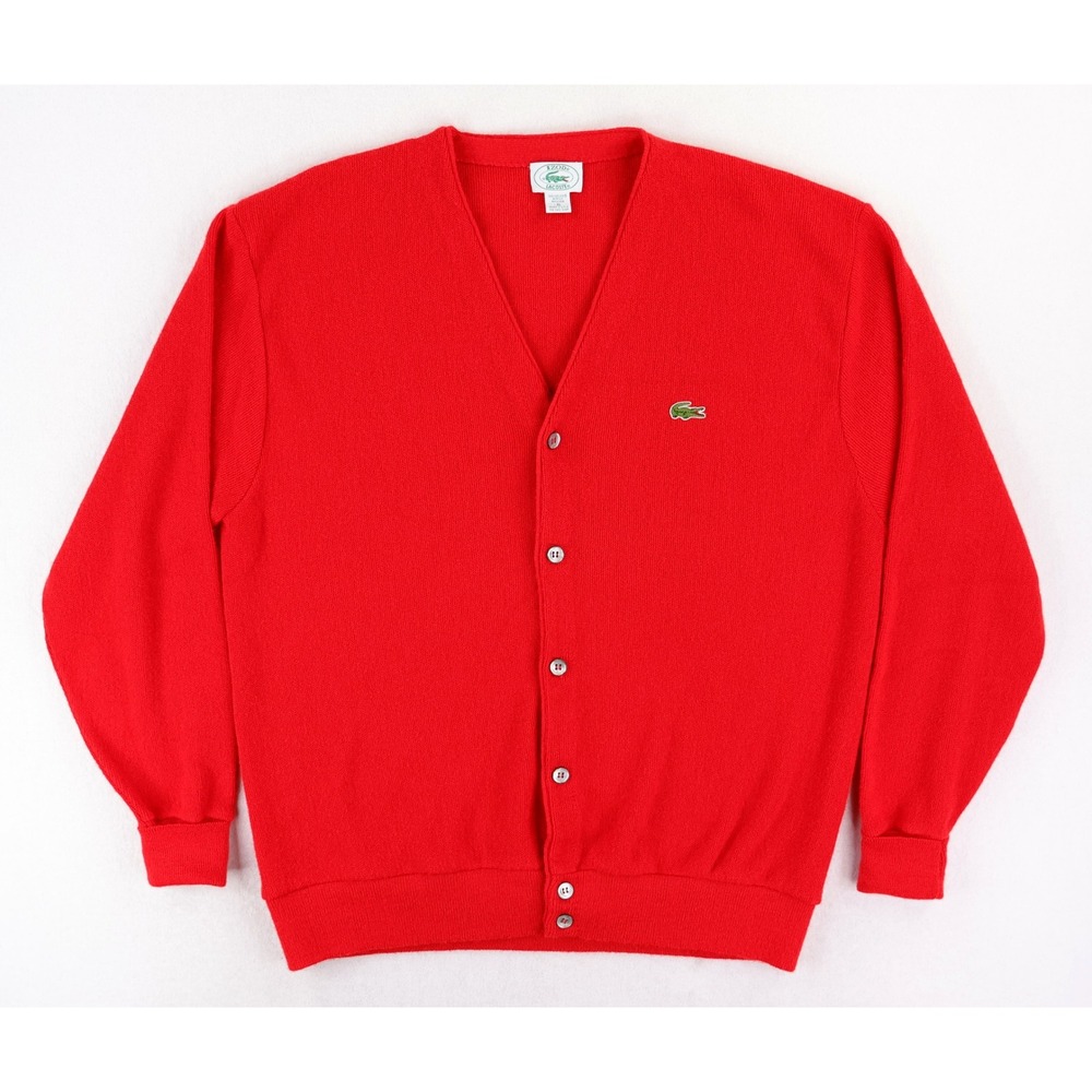 Izod Lacoste Cardigan Sweater Mens XL Red Vintage Orlon Acrylic V-Neck USA Made